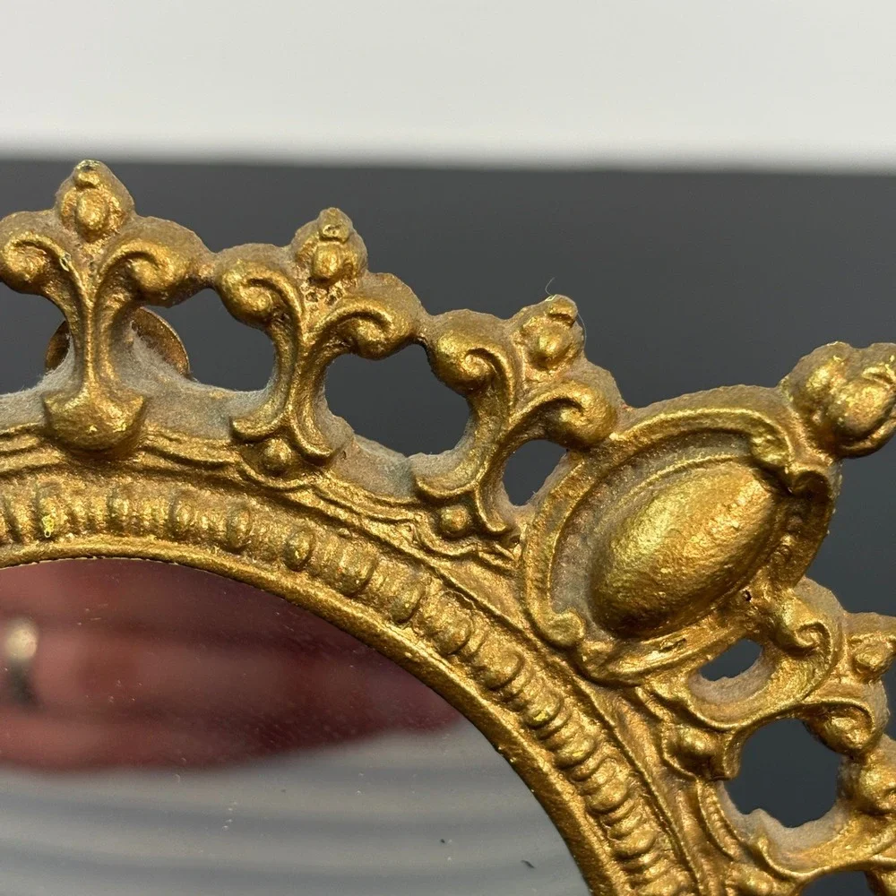 Unbranded‎ Vintage Tabletop Mirror 9x7 Gold Ornate Fleur De Lis Frame Vanity